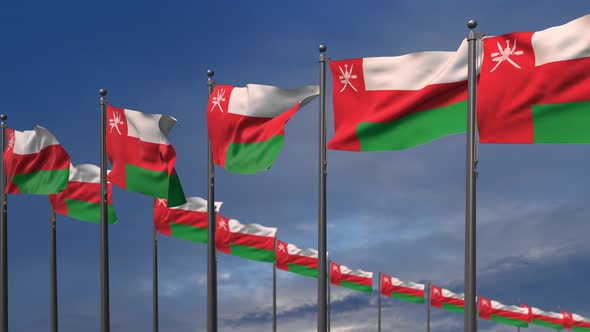 The Oman Flags Waving In The Wind  4K