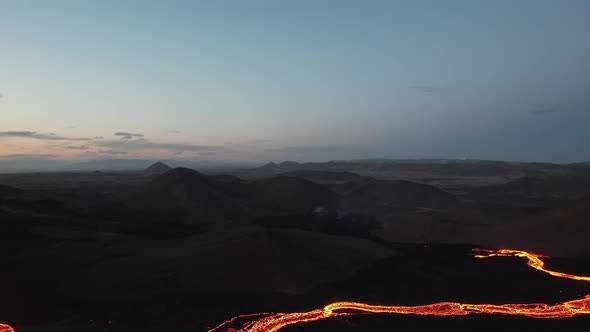 Drone Of Lava Flow From Erupting Fagradalsfjall Volcano In Reykjanes Peninsula Iceland