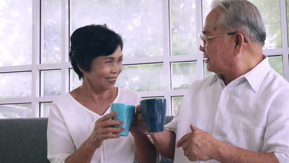 Asian elderly couple spending time together at home.