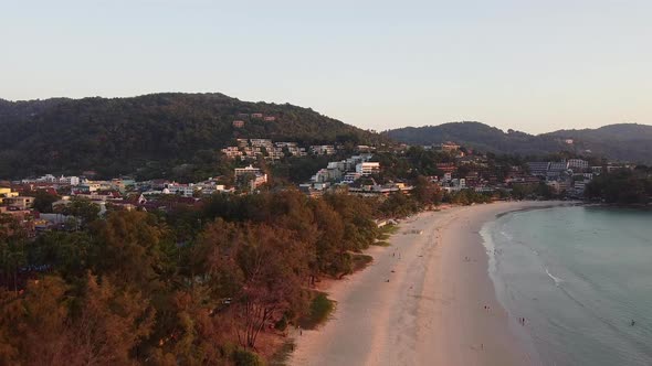 Tropical Beach Town at Sunset Aerial