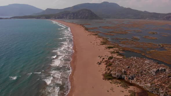 Aerial View of Iztuzu Beach Spawning Site of Red Data Book Relict Loggerhead Turtles Caretta Caretta