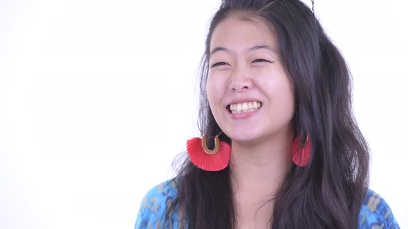 Face of Happy Beautiful Asian Tourist Woman Thinking and Ready for Vacation