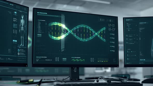 Scientific Research System For Genetic Analysis Examines Human DNA Helix