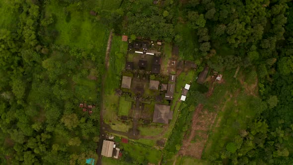 Overhead Aerial View of Besakih Temple Surrounded By Rainforest in Bali Indonesia