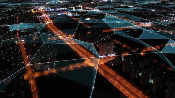 smart Connected city skyline. Futuristic network concept, city Technology.