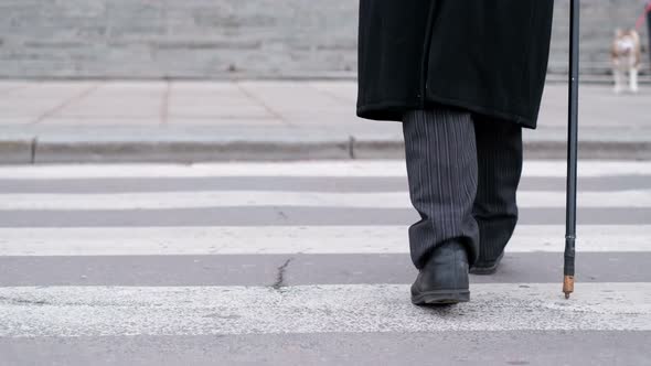 A Man Crosses the Street with a Stick