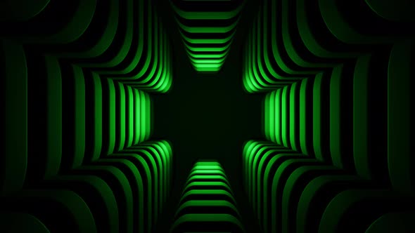 Slow Green Polygonal Changing Shapes Tunnel Seamless Animation 3d Render Background