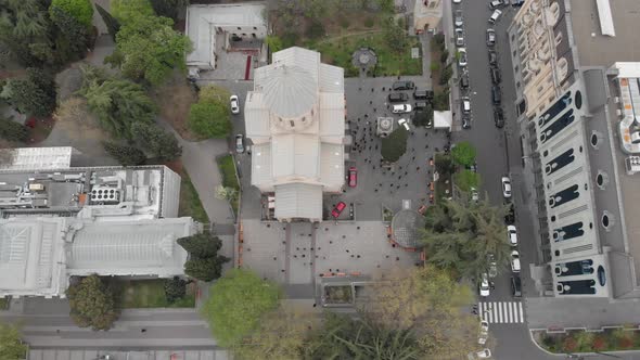 Aerial view on Kashveti Church of St. George on Shota Rustaveli Avenue