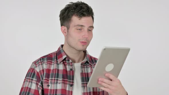 Portrait of Video Call on Tablet By Young Man