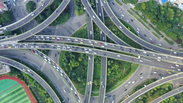 Aerial view of highway and overpass in city