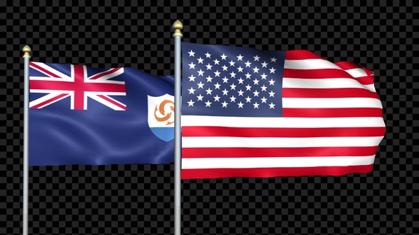 Anguilla And United States Two Countries Flags Waving