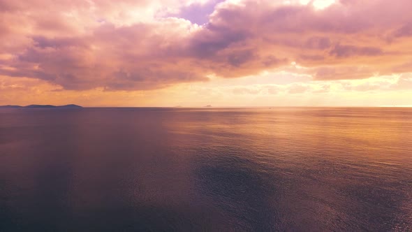 sky and sea drone view in cloudy water dramatic shot
