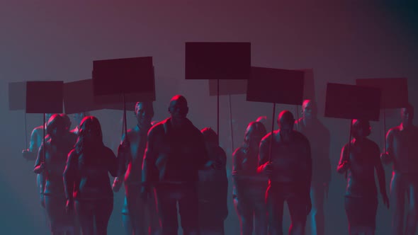 Demonstration.Women and men with flags. Fight for rights and equality.Revolution