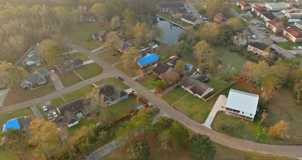 American Apartment Complex of Residential Condominimum Quarter of Aerial Viewed in Near Small Pond