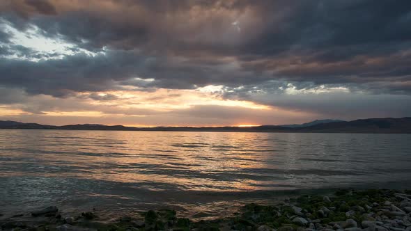 Colorful sunset time lapse over Utah Lake