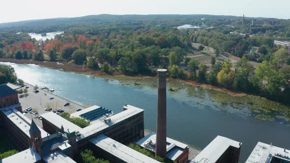 Aerial Drone Shot Orbiting the Watch Factory Tower in Waltham Massachusetts