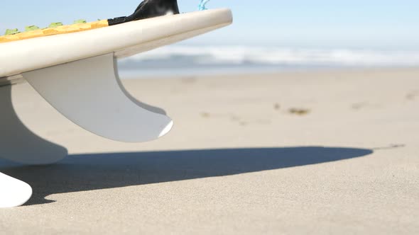 Surfboard for Surfing Lying on Beach Sand California Coast USA