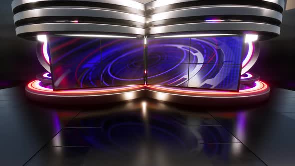 3D Virtual Tv Studio News With Neon Lights