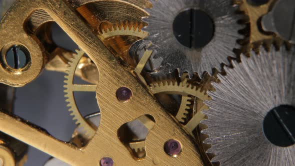 Gears Mechanical Clock. Close Up