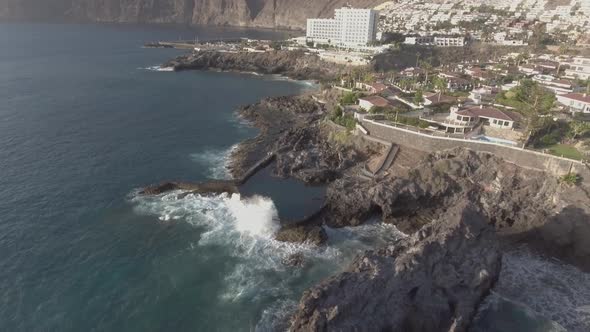 Aerial Panoramic View of Santiago Del Teide Coastline on a Summer Day Tenerife  Canary Islands