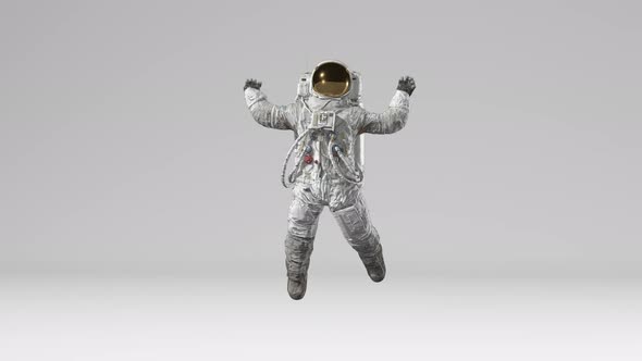 Astronaut jumping on white background with Alpha channel.