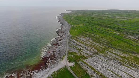 Aerial flight over aran island, Inish mor