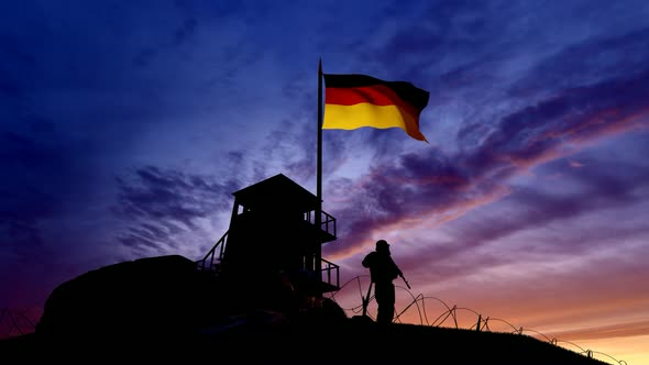 German Soldier On The Border At Night At The Border