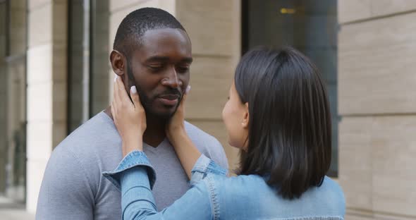 African Girlfriend and Boyfriend Together in Love Standing on Street