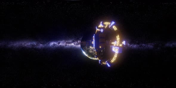 VR 360 Astronaut and Futuristic Spaceship Flying in Space with Mily Way alt