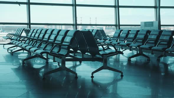 Airport Lounge with Seats Marked for Social Distancing