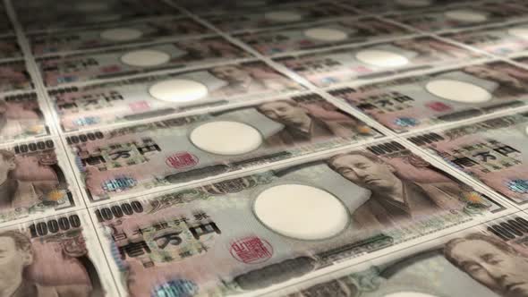 Japanese Yen money sheet printing seamless loop