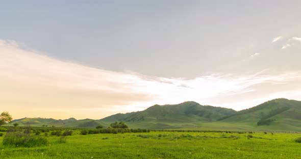 Mountain Meadow Timelapse at the Summer or Autumn Sunrise Time