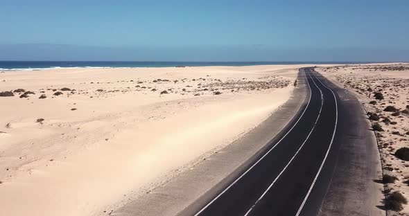 View of road through Parque Natural de Corralejo, Fuerteventura