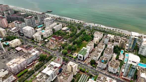 Colorful Panorama over the city Aerial View 4 K Alanya Turkey