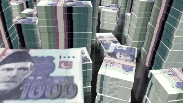 3d flight over the Pakistani rupee money banknote packs loop