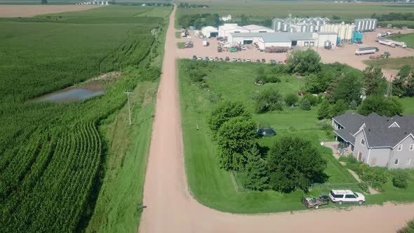 Drone aerial view of an international export agribusiness that exports cover seeds around the world