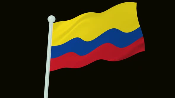 Colombia Flag Flying Wavy Animated Black Background