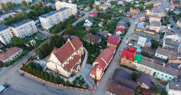 Panoramic Aerial drone view of small town