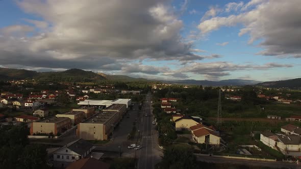 Aerial View of Countryside Road in Portugal on a Cloudy Day