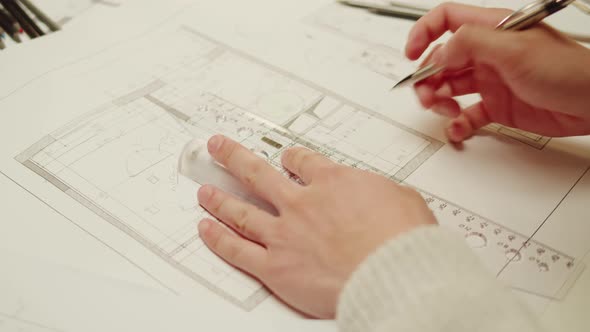 Architect Designer Drawing Closeup