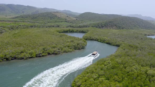 Boat cruise in mangrove forests of Monte Cristi National Park; aerial