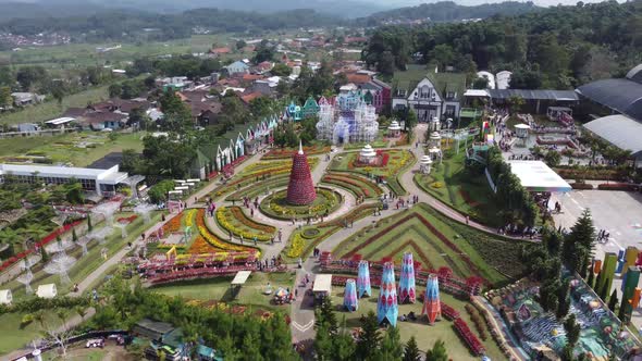 Top view of beautiful flower garden in the middle of the city in Indonesia