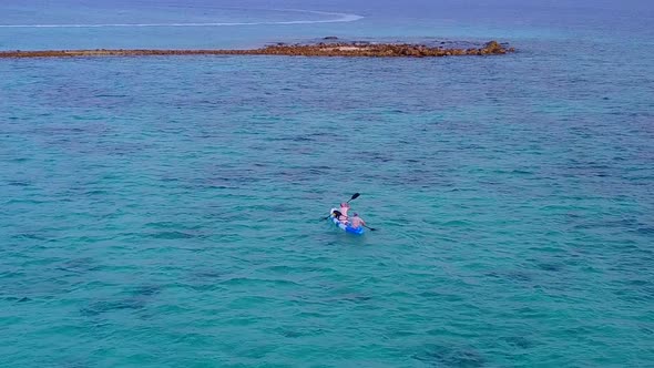 Aerial drone seascape of coastline beach by blue water with sand background