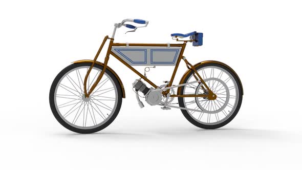 Old-fashioned unique bicycle with added engine