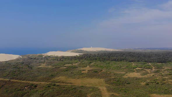 Aerial view of the Lighthouse at Rubjerg Knude by the North Sea, Denmark