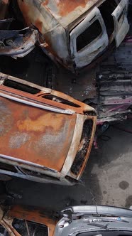 Vertical Video of Destroyed Cars in the City of Irpin Ukraine