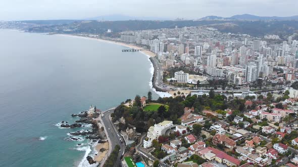 Pacific ocean coast, Avenue Peru Street (Vina del Mar, Chile) aerial view