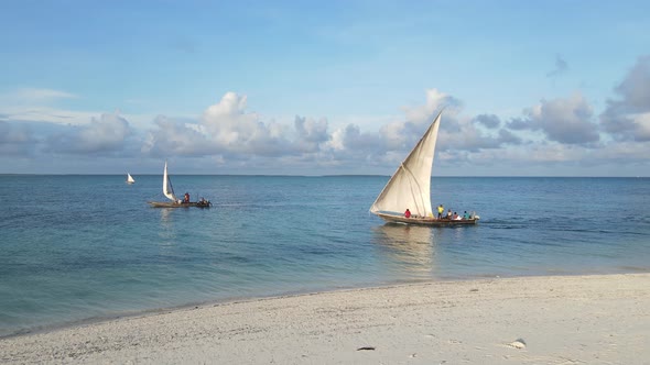 Boats in the Ocean Near the Coast of Zanzibar Tanzania Slow Motion