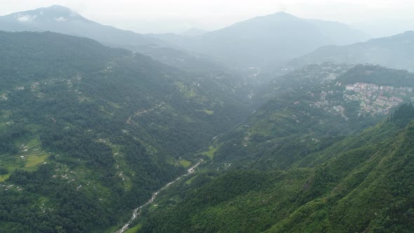 City of Gangtok in Sikkim India seen from the sky