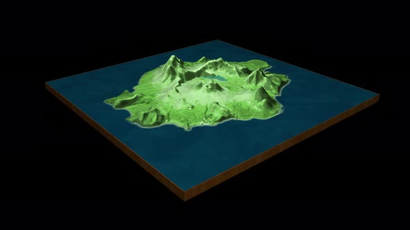 Semisopochnoi Island terrain map 3D render 360 degrees loop animation